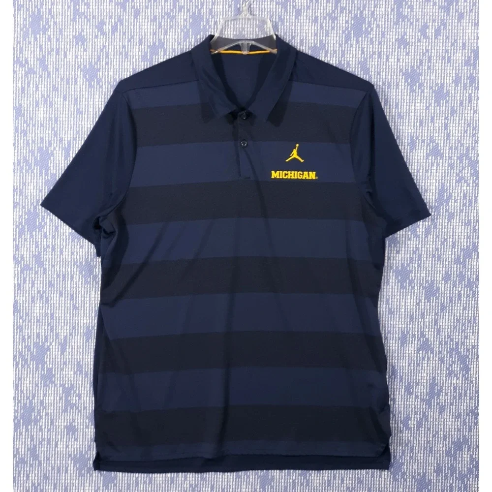 Jordan Michigan Wolverines Polo Shirt Mens XL Navy Blue Jumpman Short Sleeve